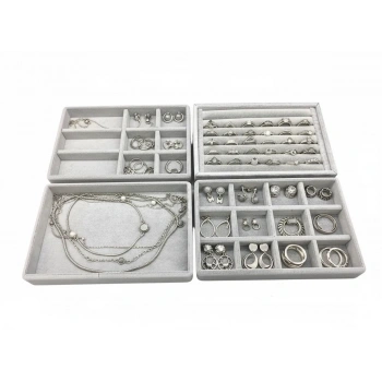 Kiev Model Süet Kumaş Gri Renk 22/14 cm 4 lü Takım Çekmeçe İçi Takı Standı