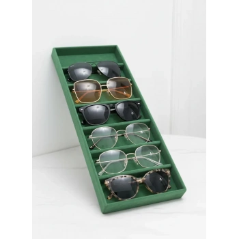 Lefkoşa Model Süet Kumaş Yeşil Renk 38 cm / 19 cm Gözlük Sergileme Çekmece İçi Stand