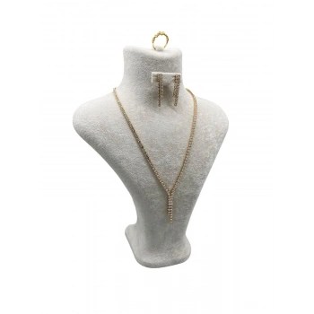 Londra Model Süet Kumaş Krem Renk 28/ 22 Cm Takım Kolye-Küpe-Yüzük Sergileme Mankeni