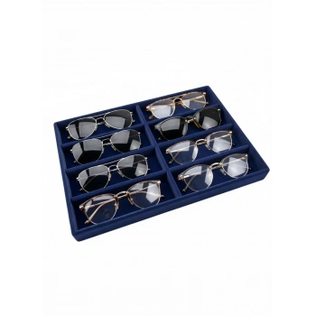 New York Model Süet Kumaş Lacivert Renk 34/24 cm Bölmeli Çekmece İçi Gözlük Standı