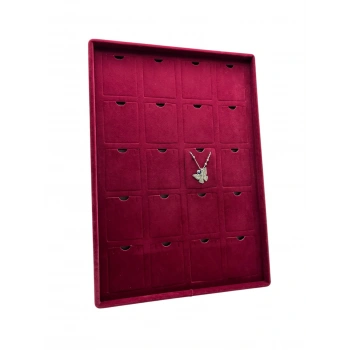 Dikine Süet Kumaş Bordo 34-24 Cm Ayaklı 20 Pedli Kolye Tabla Stand