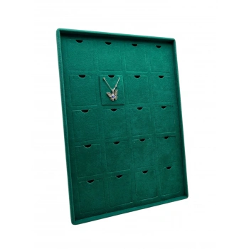 Dikine Süet Kumaş Yeşil 34-24 Cm Ayaklı 20 Pedli Kolye Tabla Stand