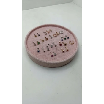 Silindir Model Süet Kumaş 20/20 cm Batırmalı Pembe Küpe-Piercing Tablası