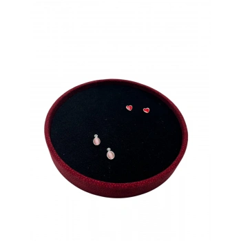 Silindir Model Süet Kumaş 20/20 cm Batırmalı Siyah-Kırmızı Küpe-Piercing Tablası