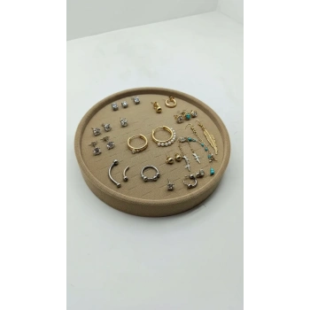 Silindir Model Süet Kumaş 20/20 cm Batırmalı Sütlü Kahve Küpe-Piercing Tablası