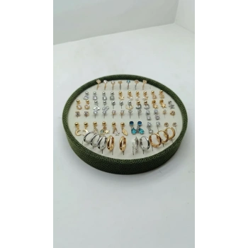 Silindir Model Süet Kumaş 20/20 cm Batırmalı Yeşil-Krem Küpe-Piercing Tablası