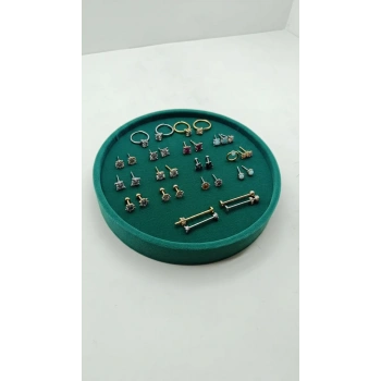 Silindir Model Süet Kumaş 20/20 cm Batırmalı Yeşil Küpe-Piercing Tablası