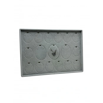 Süet Kumaş Gri 34-24 Cm Ayaklı 17 Pedli Kolye Tabla Stand