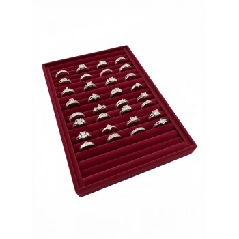 Süet Kumaş Bordo Renk 34 cm / 24 cm Dikine Sosisli Yüzük Sergileme Standı