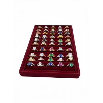 Süet Kumaş Bordo Renk 34 cm / 24 cm Dikine Sosisli Yüzük Sergileme Standı