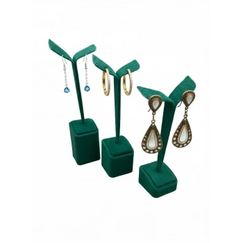 Süet Kumaş Çoklu Yeşil Renk 20/17/15 Cm Küpe Sergileme Aksesuar