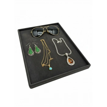 Süet Kumaş Füme Renk 34/24 cm Takı Servis Sunum Tablası