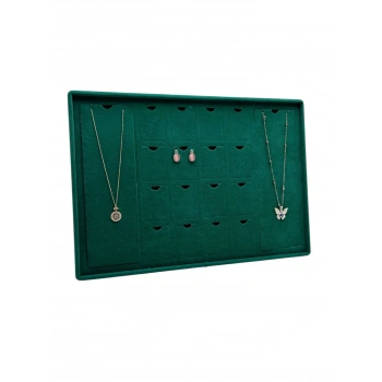 Süet Kumaş Yeşil 34-24 Cm Ayaklı 18 Pedli Kolye Tabla Stand