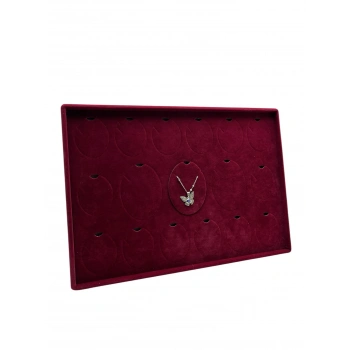 Süet Kumaş Bordo 34-24 Cm Ayaklı 17 Pedli Kolye Tabla Stand