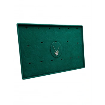 Süet Kumaş Yeşil 34-24 Cm Ayaklı 17 Pedli Kolye Tabla Stand