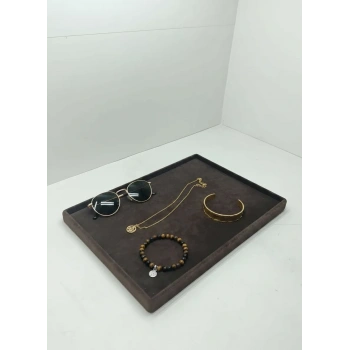 Süet Kumaş Kahve Renk 34/24 cm Takı Servis Sunum Tablası