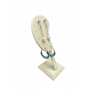 Süet Kumaş Krem Renk 15/5cm Ayaklı Küpe Sergileme Dekoru