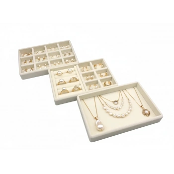 Peru Model Süet Kumaş Krem Renk 22/14 cm 3 lü Takım Çekmeçe İçi Takı Standı