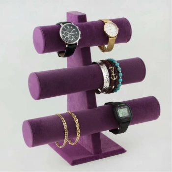 Üç Kademeli Süet Kumaş Mor Renk 31/28 Cm Bileklik-saat Sergileme Standı