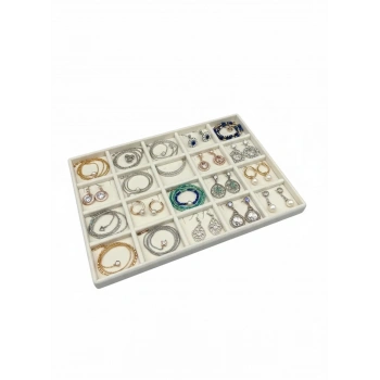 Üsküp Model Süet Kumaş Krem Renk 34/24 cm 20 Bölmeli Takı Standı