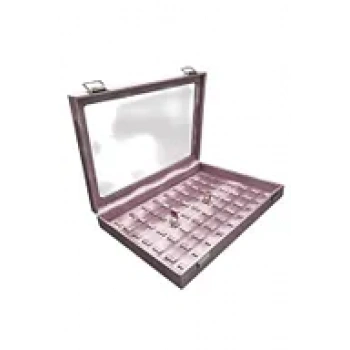 Yeni Cam Kapaklı İmera Deri Kumaş Pembe Renk 34 cm / 24 cm Tırnaklı Yüzük Tablası