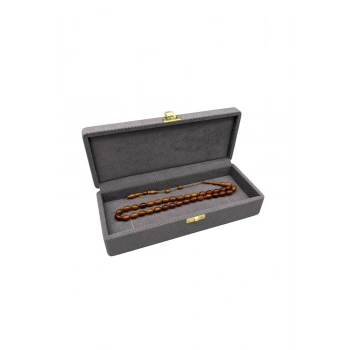 Yeni Kapaklı Keten Kumaş Gri 25 cm / 10 cm Tesbih Sergileme Kutusu