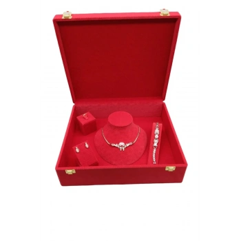 Yeni Keten Kumaş Kırmızı Renk 35/30/10 cm Takı Sergileme Saklama Kutusu