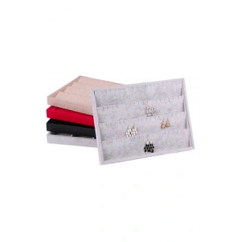 Süet Kumaş Gri Renk 24-34 Küpe Tabla Standı