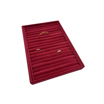 Süet Kumaş Bordo Renk 34 cm / 24 cm Dikine Sosisli Yüzük Sergileme Standı