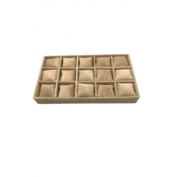 Canada Model Süet Kumaş Sütlü Kahve Renk 15 Yastıklı Çekmece İçi Takı Kutusu