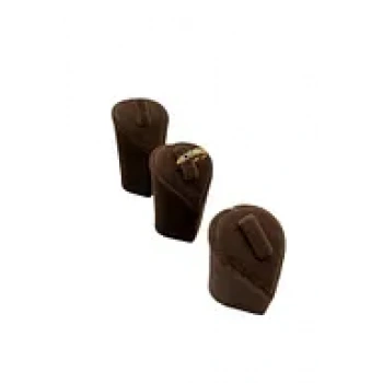 Kalp Model Süet Kumaş Kahve Renk Üçlü Takım Yüzük Sergileme Aksesuar