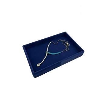 Süet Kumaş Lacivert Renk 22/14 cm Servis Tablası