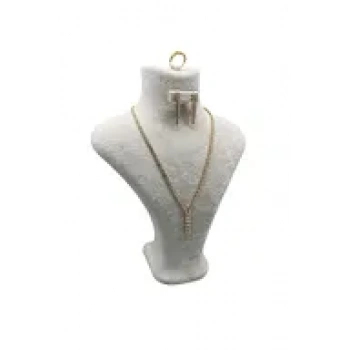 Londra Model Süet Kumaş Krem Renk 28/ 22 Cm Takım Kolye-Küpe-Yüzük Sergileme Mankeni