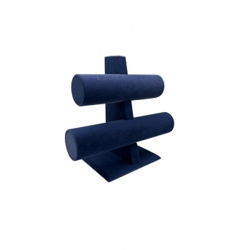 Süet Kaplama Lacivert Renk 26/18 cm İki Kademeli Saat Bileklik Sergileme Standı