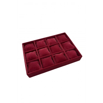 Süet Kumaş Bordo Renk 34/24 Cm 12 Yastıklı Çekmece Içi Takı Kutusu