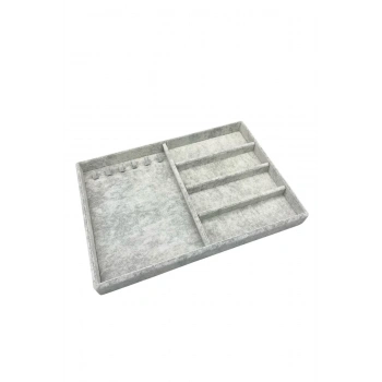 Süet Kumaş Gri Renk 34/24 cm Tırnaklı-Bölmeli Çekmece İçi Takı Standı