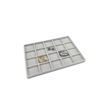 Süet Kumaş Gri Renkli 34/24 Cm 20 Bölmeli Takı Standı