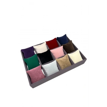 Süet Kumaş Renk Çümbüsü 34/24 Cm Yastıklı Çekmece İçi Yastıklı Saat Ve Takı Kutusu