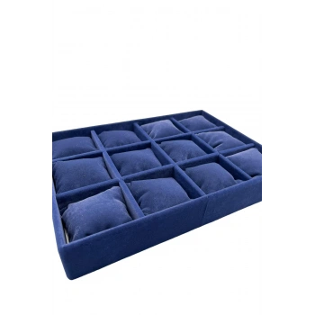 Tokyo Model Süet Kumaş Lacivert Renk 12 Yastıklı Çekmece İçi Takı Kutusu