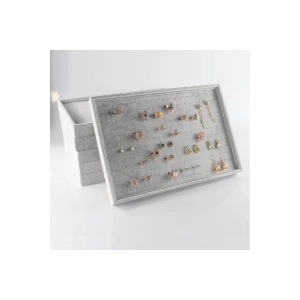 Süet Kumaş Gri Renk 34/24 Cm Batırmalı Yüzük-Küpe Standı