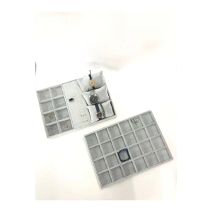 İkili Takım Süet Kumaş Gri Renk 34/24 cm Çekmece Ici Takı Standı