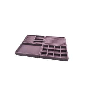 Ankara Model Süet Kumaş Lila Renk 22/14 cm 4 lü Takım Çekmeçe İçi Takı Standı