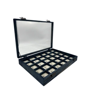 Ahşap El Boyaması Çift Renk 24x34 Cm Cam Kapak Çıtalı Yüzük Standı