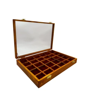 Ahşap El Boyaması Çift Renk 24x34 Cm Cam Kapak Çıtalı Yüzük Standı