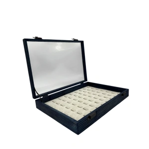 Ahşap El Boyaması Çift Renk 24x34 Cm Cam Kapak Yüzük Standı