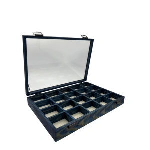 Ahşap El Boyaması Çift Renk 24x34 Cm Cam Kapak 20 Bölmeli  Standı