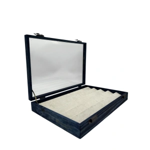 Ahşap El Boyaması Çift Renk 24x34 Cm Cam Kapak Küpe  Standı