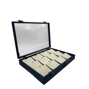 Ahşap El Boyaması Çift Renk 24x34 Cm Cam Kapak Pedli Mini Set Standı