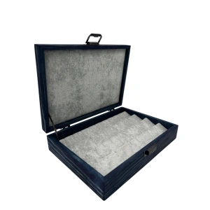 Ahşap El Boyaması Çift Renk 17x24 Cm Deri  Kapak Küpe Standı