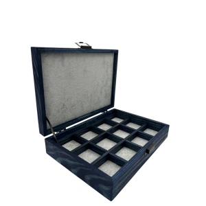 Ahşap El Boyaması Çift Renk 17x24 Cm Deri  Kapak 12 Bölmeli  Standı